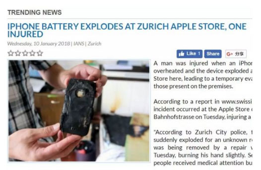 两天两家零售店手机连炸 苹果再陷“电池门”