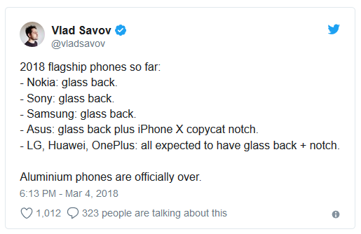 无论我们喜欢与否 2018年旗舰手机背面会集体采用玻璃材质