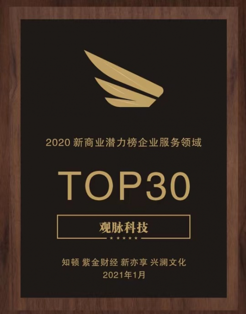 观脉科技入选2020新商业潜力榜企业服务领域TOP30