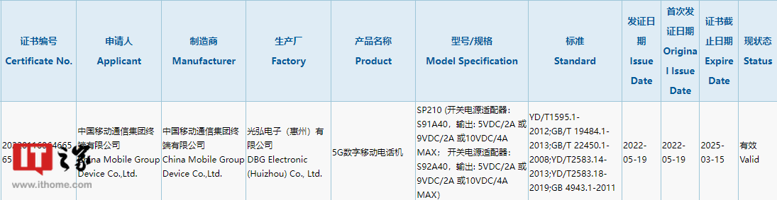 中国移动 NZONE 5G 新机通过 3C 认证，支持 40W 快充